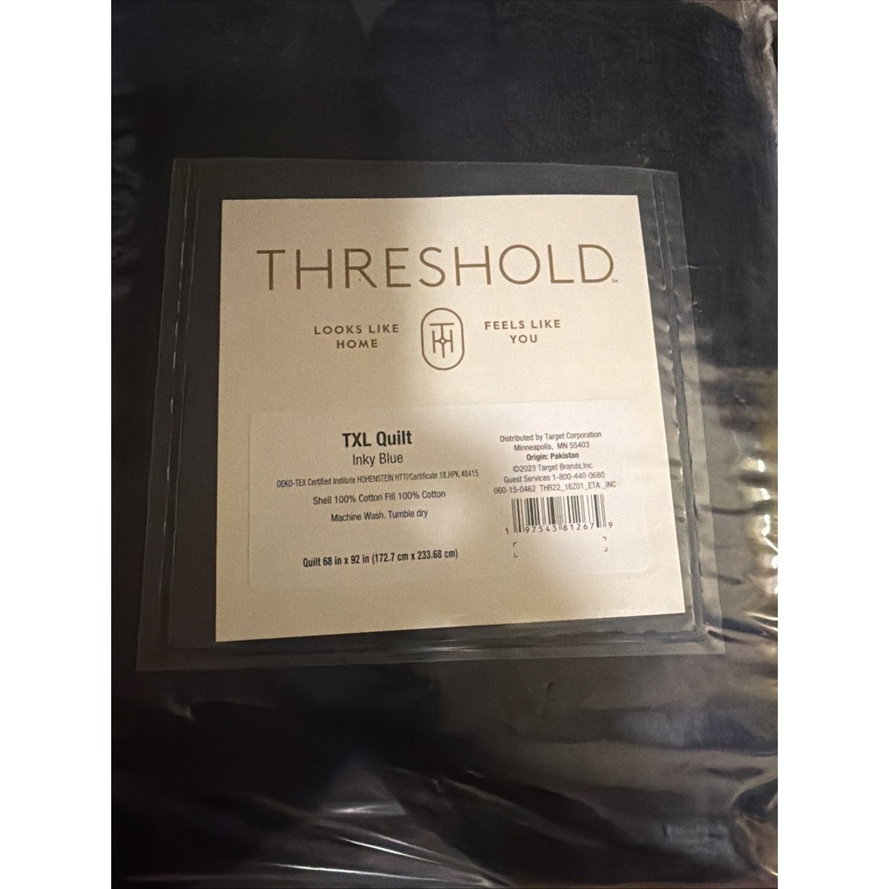 Threshold Twin TXL Washed Cotton Sateen Quilt Inky Blue Navy 89211211
